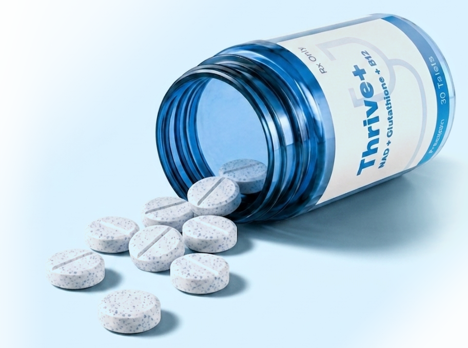 Thrive+ triple-action support with NAD+ glutathione and B12 Thrive+ triple-action support with NAD+ glutathione and B12